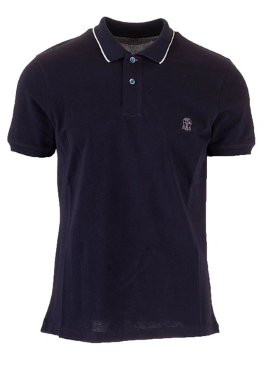 Brunello Cucinelli Navy Blue Cotton Polo Shirt