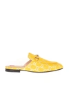 Gucci Princetown Gg Supreme Slippers In Yellow Gg Lamé