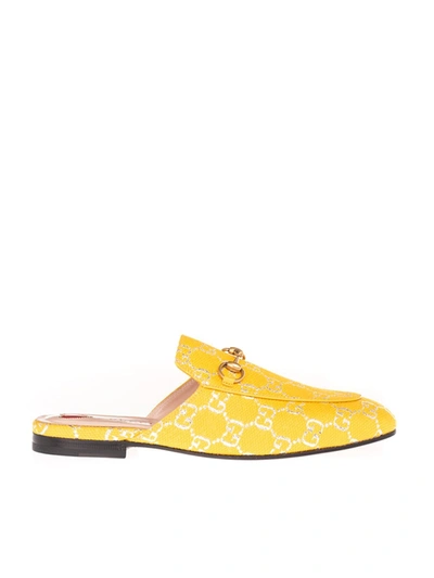 Gucci Princetown Gg Supreme Slippers In Yellow Gg Lamé