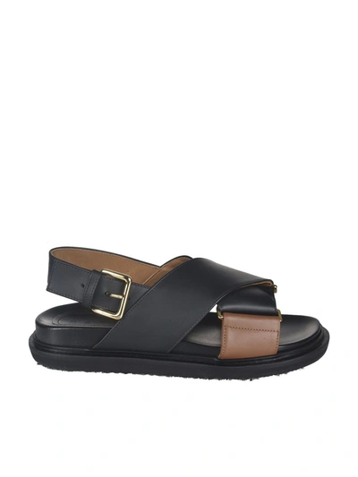 Marni Fussbrett Leather Sandals In Black,brown