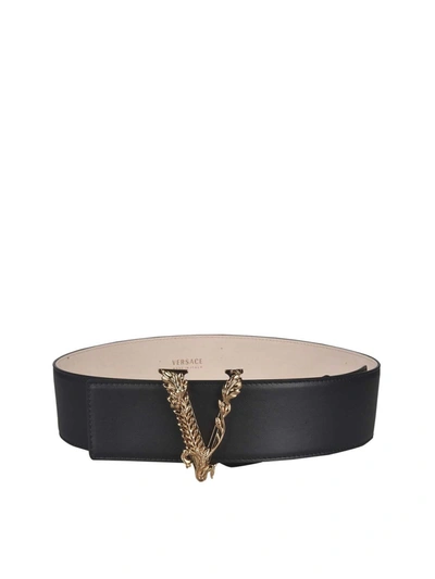 Versace Virtus Logo Belt In Black