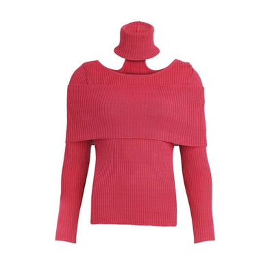 Thebe Magugu Cutout Roll-neck Ribbed Wool Jumper In Cerise
