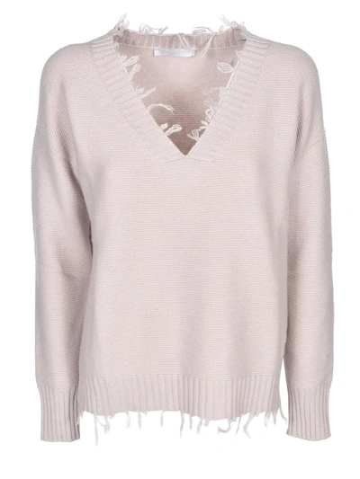 Fabiana Filippi Wool Silk And Cashmere V-neck Sweater In Pink