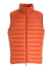 SAVE THE DUCK LOGO PATCH SLEEVELESS DOWN JACKET IN ORANGE