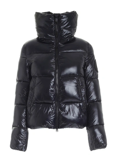 Save The Duck Maxi Logo Patch Down Jacket In Black