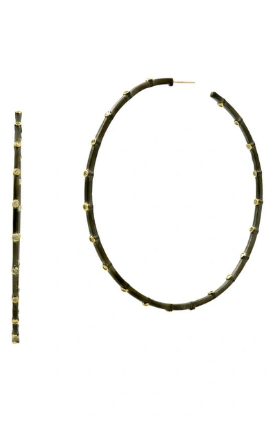 Freida Rothman Bezel Hoop Earrings In Gold/ Black
