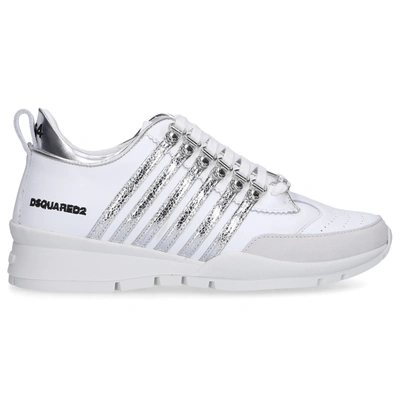Dsquared2 Lace Up Trainers With Metallic Stripe Detail In White