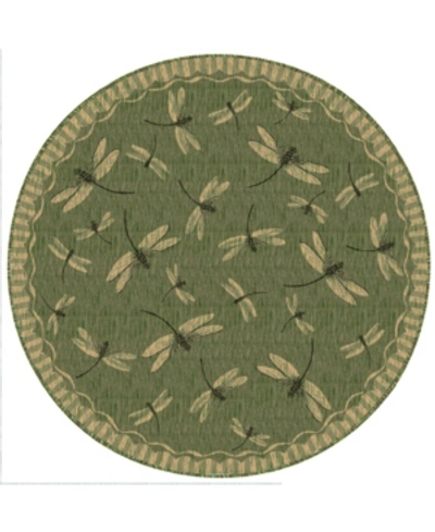 Liora Manne Carmel Dragonfly 7'10" X 7'10" Round Rug In Green