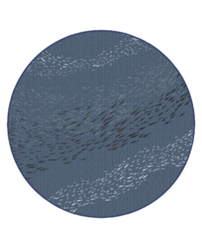 Liora Manne Carmel School Of Fish 7'10" X 7'10" Round Rug In Navy