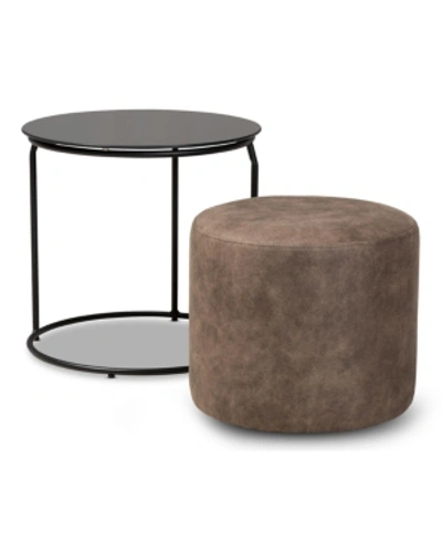 Furniture Kira Ottoman & End Table Set In Brown