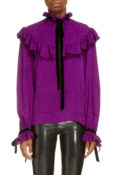 Saint Laurent Saint L Au Rent Women's  Purple Silk Blouse