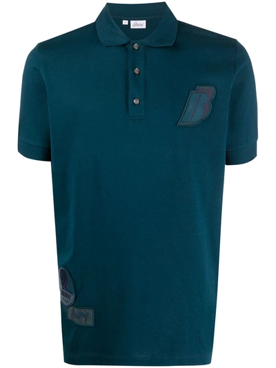 Brioni Logo Patch Polo Shirt In Blue
