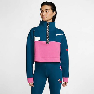 Nike Women's Pro Get Fit Colorblocked Fleece Half-zip Top In Navy
