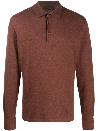 Ermenegildo Zegna Long-sleeved Cotton Polo Shirt In Brown