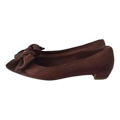 Pre-owned Miu Miu Leather Ballet Flats In Brown