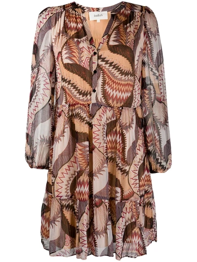 Ba&sh Abstract Print Long Sleeve Dress In Neutrals