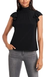 1.state Flutter-sleeve Mock-neck Top In Rich Black