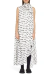 BALENCIAGA STOLA SCRIBBLE PRINT LOGO JACQUARD SILK HIGH/LOW DRESS,626319TILU6