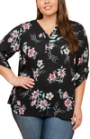 DANIEL RAINN ROLL SLEEVE FLORAL BLOUSE,DX14198PR1