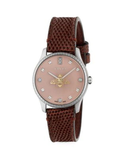 Gucci Women's G-timeless Slim Stainless Steel & Lizard Strap Watch In Red Lizard And Steel