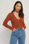 NA-KD REBORN Organic Ribbed Knitted Overlap Sweater Orange