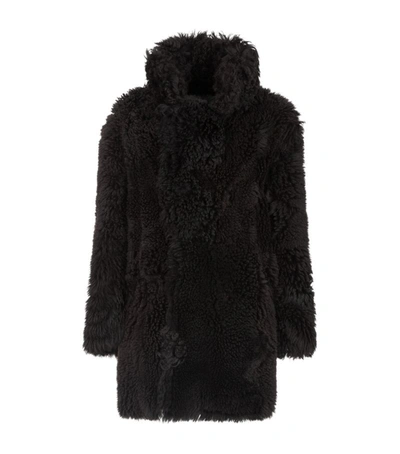 Dolce & Gabbana Double-breasted Shearling Coat In Black