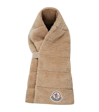 Moncler Logo-patch Fleece Scarf In Camel