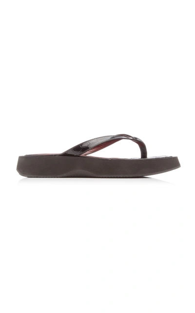 Staud Tessa Croc-embossed Leather Platform Thong Sandals In Black Faux Croc