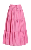 Staud Lucca Tiered Midi Skirt In Pink