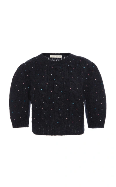 Alessandra Rich Embellished Cable-knit Sweater In Blue