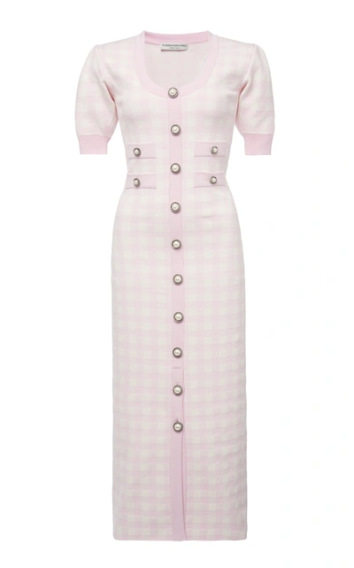 Alessandra Rich Button-embellished Gingham Knitted Midi Dress In Pink