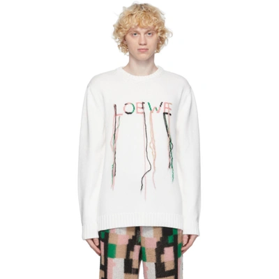 Loewe Logo Knit Cotton Blend Sweater In White