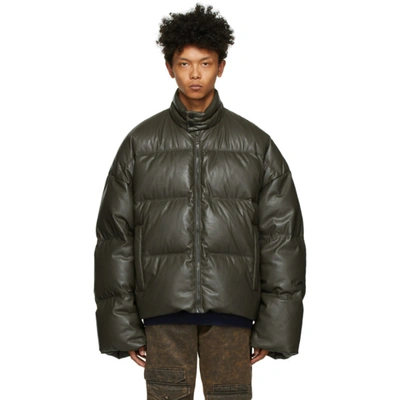 A. A. Spectrum Khaki Down Faux-leather Puffer Jacket In Dark Olive