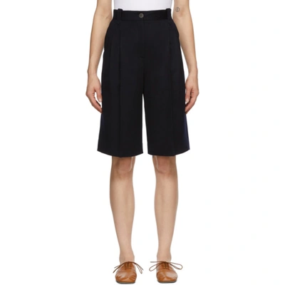 Loewe High-rise Pleated Wool-fresco Shorts In Blue