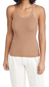 Re/done Ribbed Tank In Natural Tan Brown