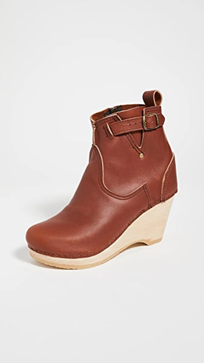 No.6 Leather Wedge Buckle Boots In Bourbon
