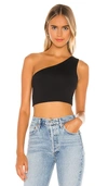 Susana Monaco Essential One-shoulder Crop Top In Black