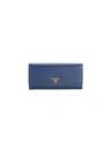 Prada Leather Long Flap Wallet In Blue