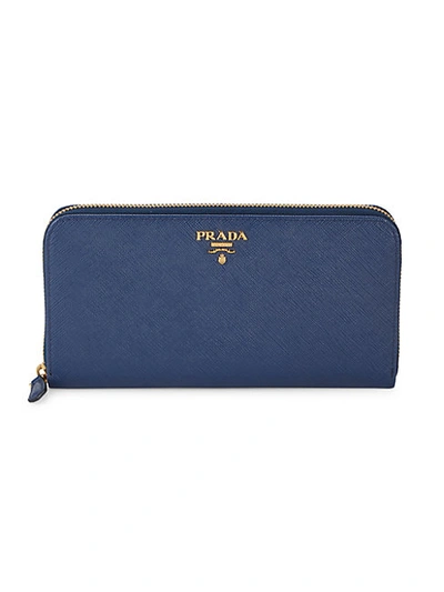 Prada Long Leather Wallet In Blue