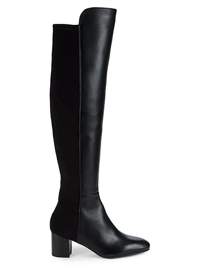 Stuart Weitzman 5050 Flareblock Leather Stretch Block-heel Knee Boots In Black