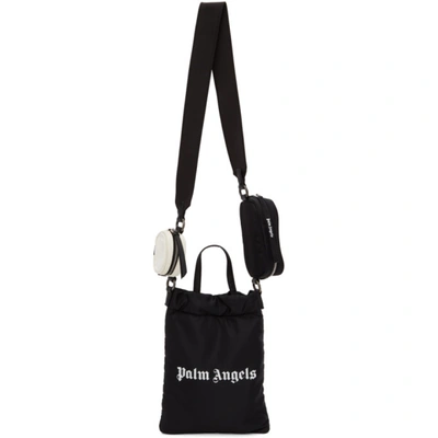 Palm Angels Logo Print Nylon Mirror Shopping Bag In Black/white