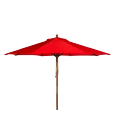 Safavieh Cannes 9' Wooden Umbrella In Red