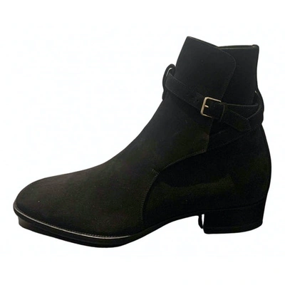 Pre-owned Saint Laurent Wyatt Jodphur Black Suede Boots