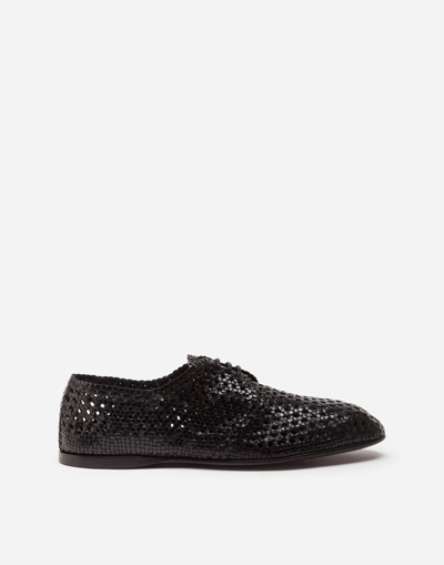 Dolce & Gabbana Black Woven Leather Derby Shoes