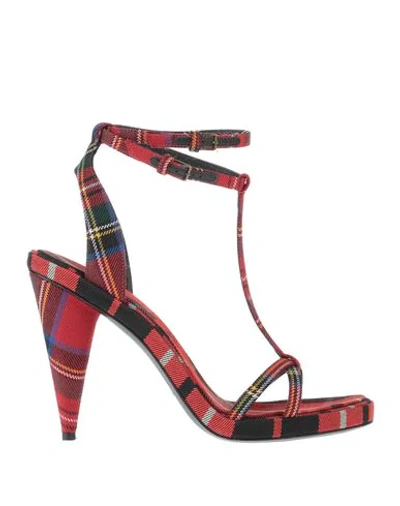 Burberry Tartan Wool-canvas Sandals In Red