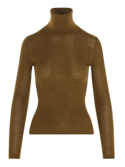 Saint Laurent Turtleneck Knitted Sweater In Green