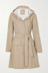 Rains Belted Hooded Shell Coat In Beige