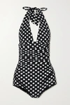 DOLCE & GABBANA RUCHED POLKA-DOT HALTERNECK SWIMSUIT