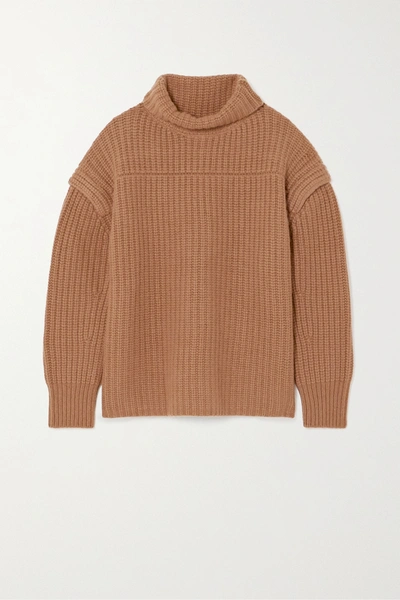 Loulou Studio Parata Ribbed Wool And Cashmere-blend Turtleneck Jumper In Brown