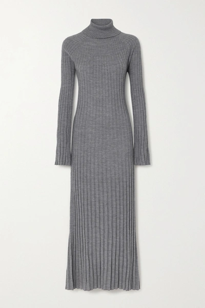 Loulou Studio Ribbed Wool Turtleneck Maxi Dress In Gray